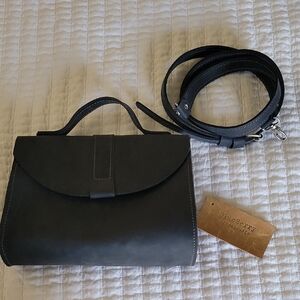 Black Leather Crossbody Bag with Detachable Strap